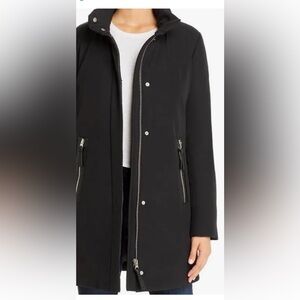 795$ Derek Lam 10 Crosby Down  Parka Black Real Fox Hood Parka trimLeather Sz L